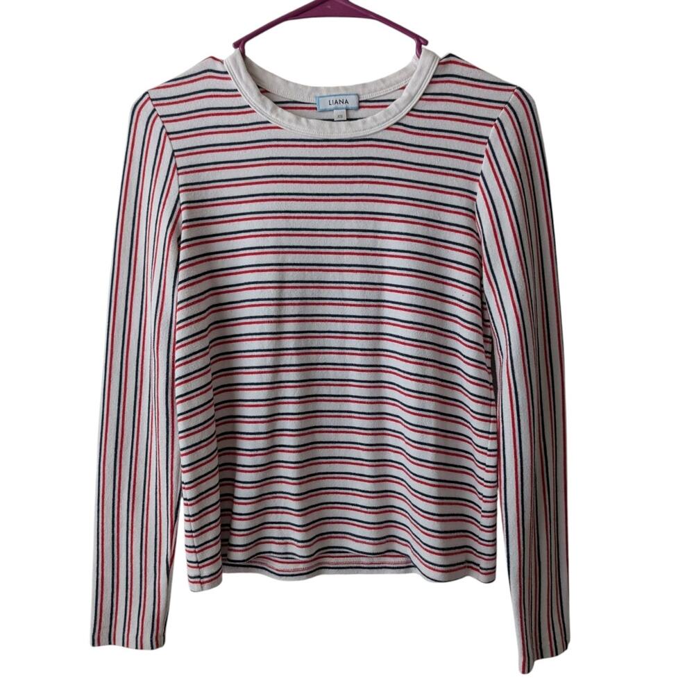 Liana striped long sleeve cotton blend top